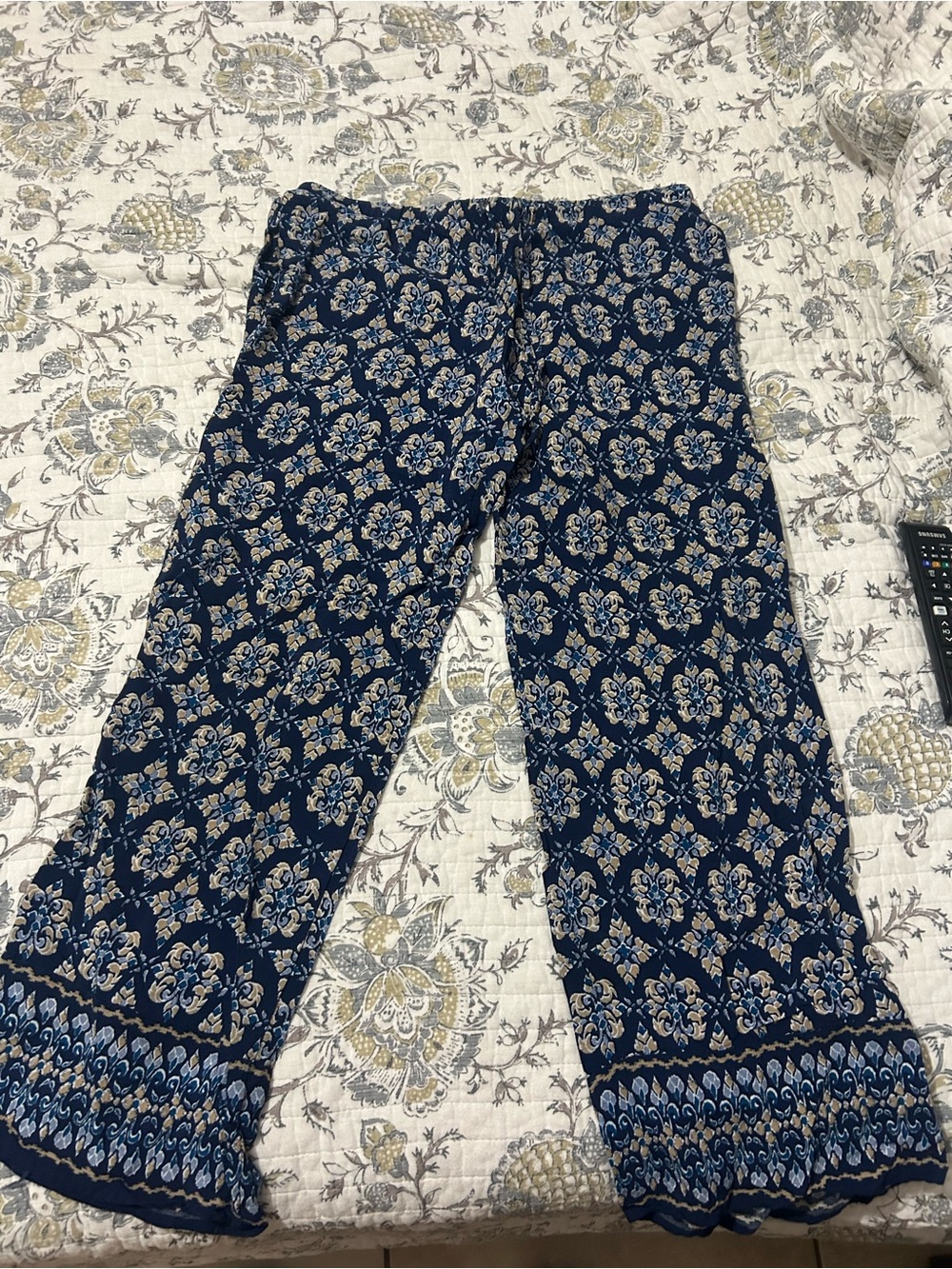 Max Studio Navy Blue Printed Wide-Leg Pants